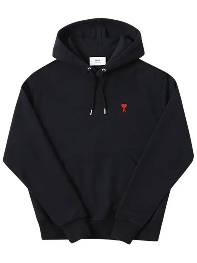 Heart Logo Cotton Hoodie Black - AMI - BALAAN 5