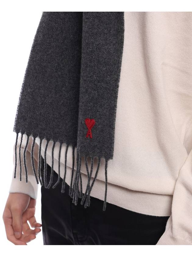 Small Heart Logo Classic Wool Scarf Dark Grey - AMI - BALAAN 6