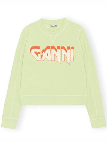 Isoli Logo Print Crew Neck Sweatshirt Green - GANNI - BALAAN 2