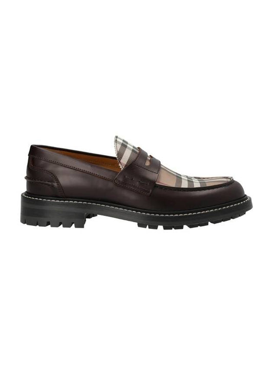 Men's Vintage Check Panel Leather Loafers Conquer Melange - BURBERRY - BALAAN 1