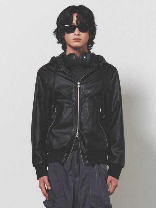 Leather Hooded Jacket Black - NUAKLE - BALAAN 2