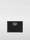 V Logo Signature Leather Card Wallet Black - VALENTINO - BALAAN 2