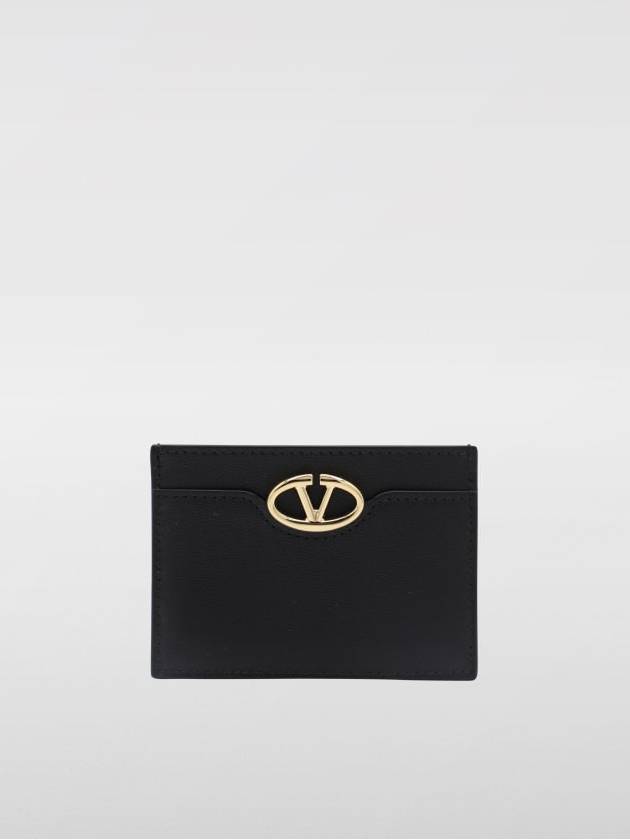 V Logo Signature Leather Card Wallet Black - VALENTINO - BALAAN 2