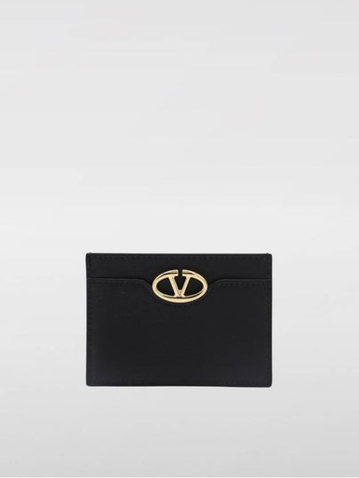 V Logo Signature Leather Card Wallet Black - VALENTINO - BALAAN 2