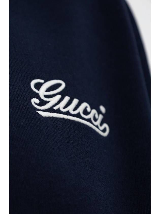 Embroidered Cotton Hoodie Blue Navy - GUCCI - BALAAN 3