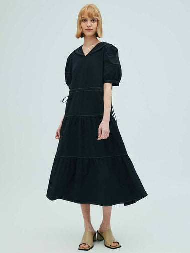 Sailor Collar Tiered Maxi Dress Navy - OPENING SUNSHINE - BALAAN 1