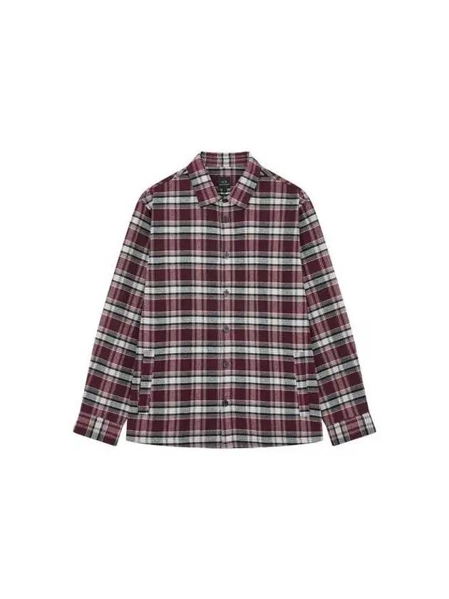 Men s Checked Cotton Flannel Overshirt Burgundy - ARMANI EXCHANGE - BALAAN 1