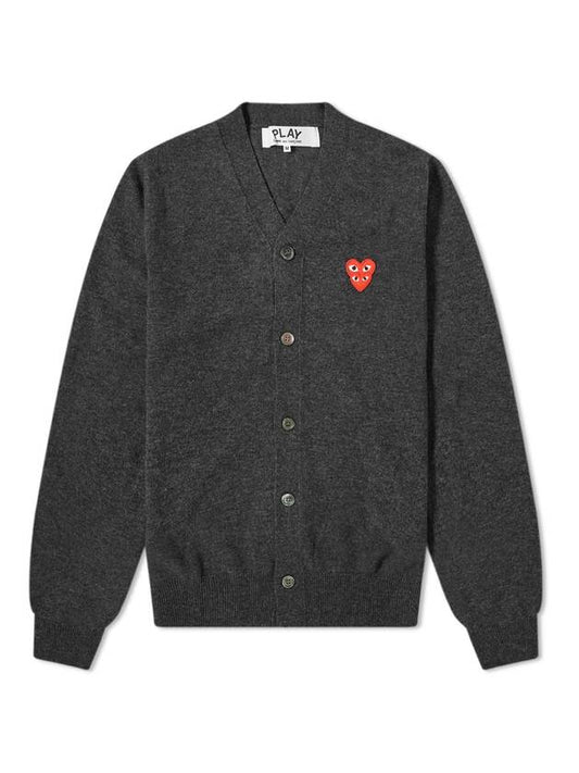 Men's Double Heart Wappen V-Neck Cardigan P1 N076 2 Gray - COMME DES GARCONS PLAY - BALAAN 1