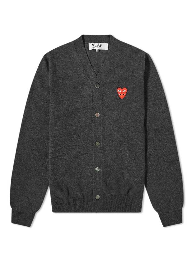 Men's Double Heart Wappen V-Neck Cardigan P1 N076 2 Gray - COMME DES GARCONS PLAY - BALAAN 1