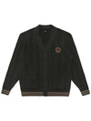 MALBON BUDWEISER PLAYER CABLE KNIT CARDIGAN OLIVE - MALBON GOLF - BALAAN 1