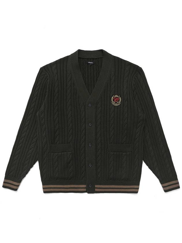 MALBON BUDWEISER PLAYER CABLE KNIT CARDIGAN OLIVE - MALBON GOLF - BALAAN 1