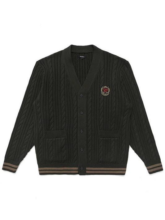 MALBON BUDWEISER PLAYER CABLE KNIT CARDIGAN OLIVE - MALBON GOLF - BALAAN 1