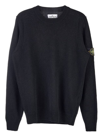 Wappen Patch Crew Neck Wool Knit Top Black - STONE ISLAND - BALAAN 2