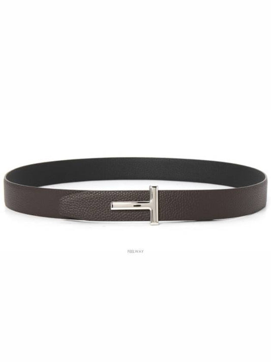 Silver Hardware T Logo Reversible Leather Belt Brown - TOM FORD - BALAAN 2