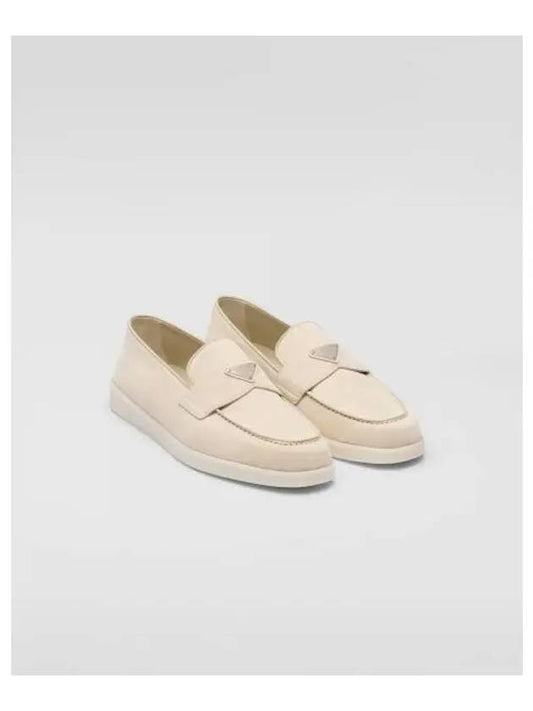 Triangle Logo Suede Loafers Beige - PRADA - BALAAN 2