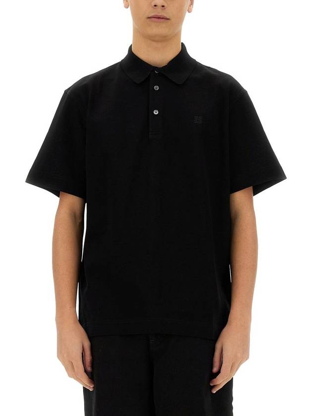 Embroidered Logo Cotton Polo Shirt Black - GIVENCHY - BALAAN 2