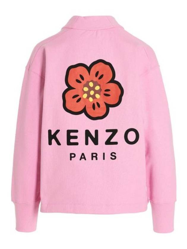 Boke Flower Logo Print V Neck Cardigan Rose - KENZO - BALAAN 3