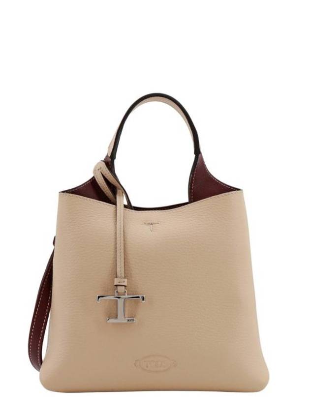 Logo Mini Leather Tote Bag Beige - TOD'S - BALAAN 1