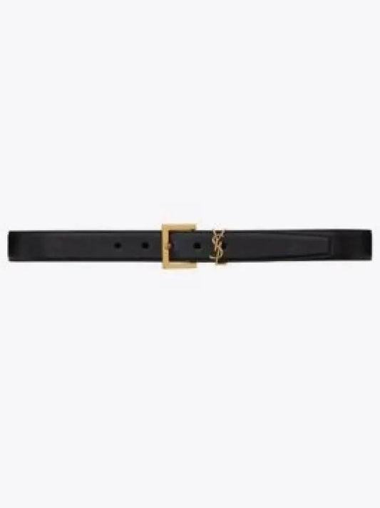 Monogram Buckle Leather Belt Black - SAINT LAURENT - BALAAN 2