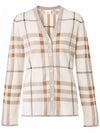 Women's Intarsia Lamana Check Pattern Cardigan Ivory - BURBERRY - BALAAN.