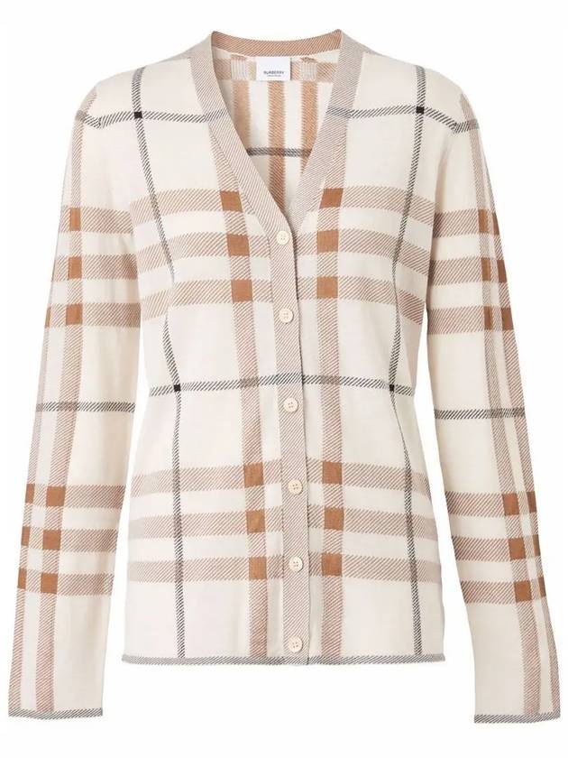 Women's Intarsia Lamana Check Pattern Cardigan Ivory - BURBERRY - BALAAN.