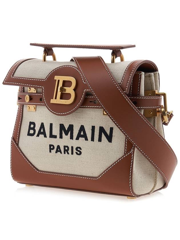 B Buzz 23 Canvas Brown Leather Shoulder Bag Ecru - BALMAIN - BALAAN 3