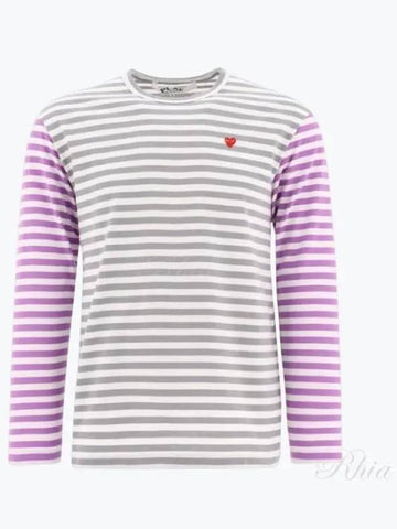 AZ T318 051 3 P1T318 Red Heart Wappen Stripe Bicolor Long Sleeve Tshirt - COMME DES GARCONS - BALAAN 1