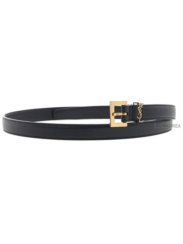 Cassandre Grained Leather Square Buckle Thin Belt Black - SAINT LAURENT - BALAAN 4