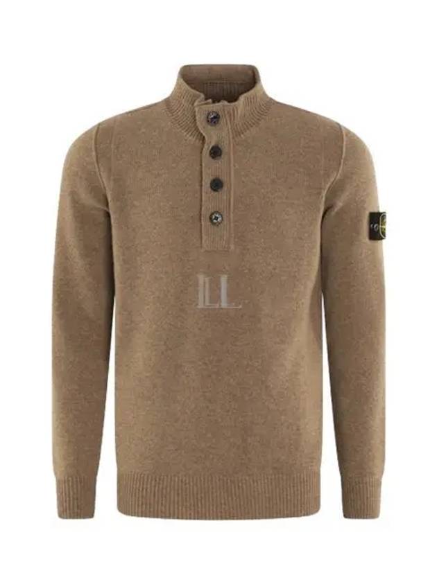 Wappen Patch Half Button Lambswool Knit Top Brown - STONE ISLAND - BALAAN 2