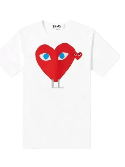 Play Men's Double Blue Eyes Heart Red Wappen Short Sleeve T-Shirt White - COMME DES GARCONS - BALAAN 2