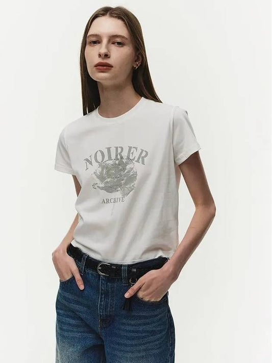 Archive Print Crop Short Sleeve T-Shirt White - NOIRER FOR WOMEN - BALAAN 2