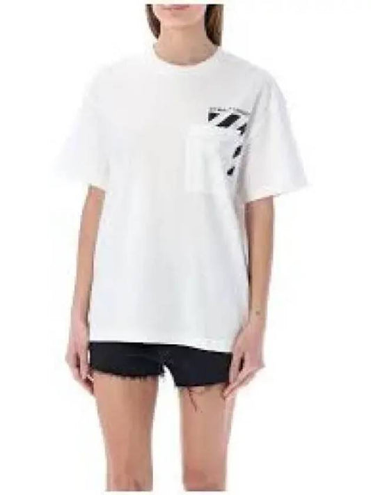 Women's Diag Logo Pocket Short Sleeve T-Shirt White - OFF WHITE - BALAAN 2