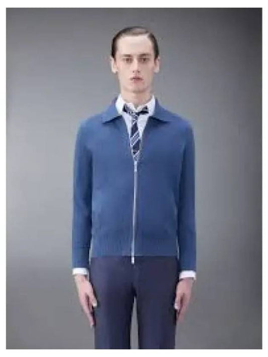 Textured Striped Cotton Bomber Jacket Blue - THOM BROWNE - BALAAN 2