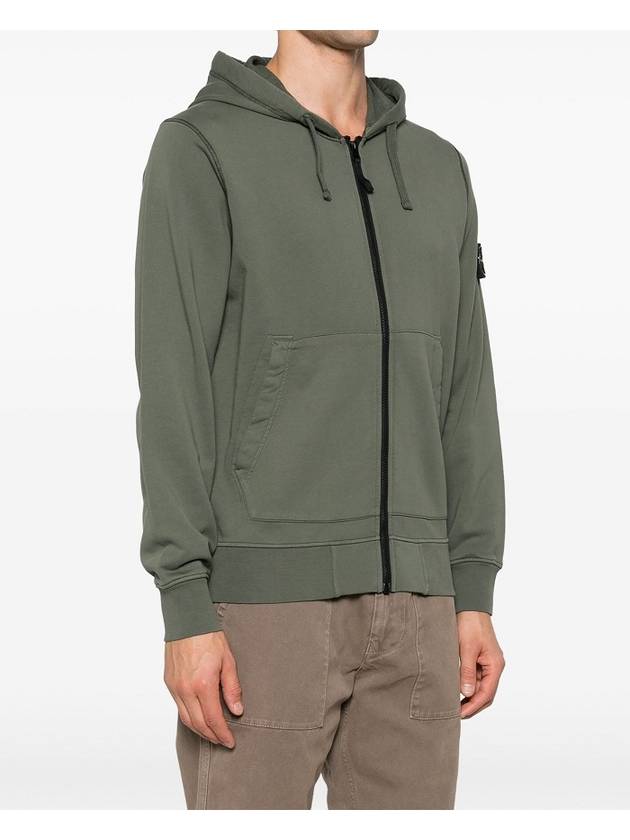 Cotton Fleece Garment Dyed Zip-Up Hoodie Military Green - STONE ISLAND - BALAAN 3