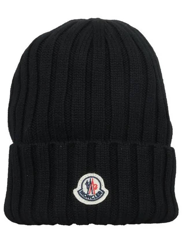 Logo Patch Wool Beanie Black - MONCLER - BALAAN 2