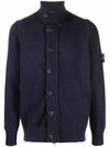 Men's Patch High Neck Lambswool Knit Cardigan Navy - STONE ISLAND - BALAAN 2