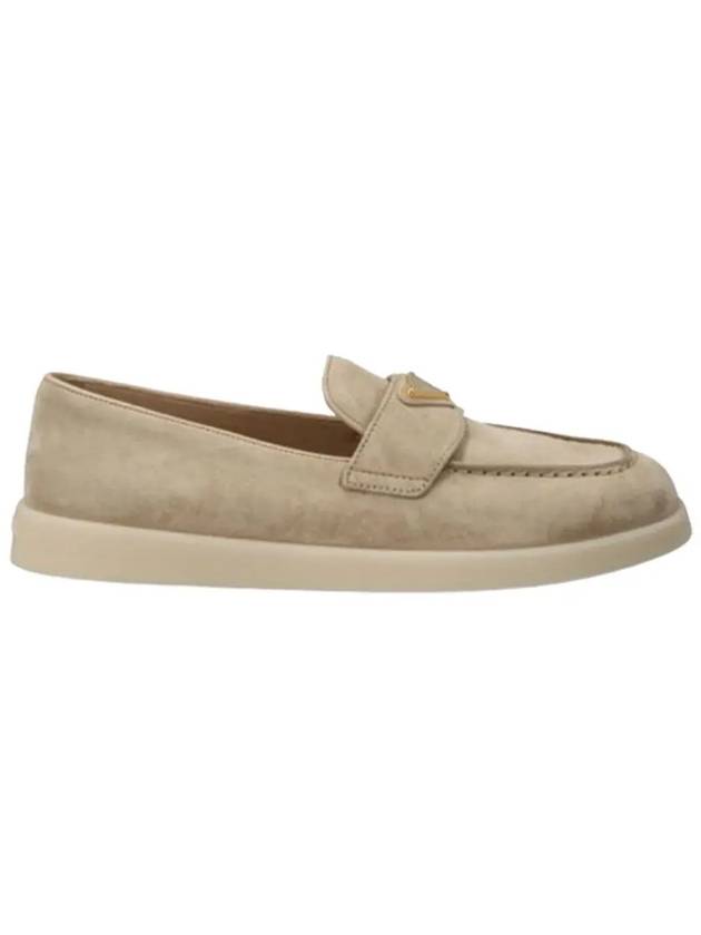 Triangle Logo Suede Leather Loafer Desert Beige - PRADA - BALAAN 4