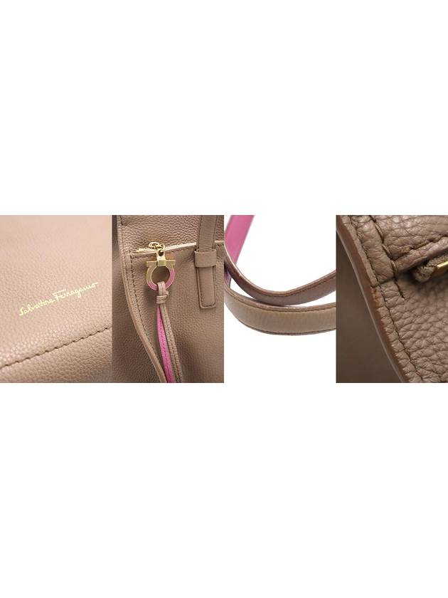 Ferragamo 21 F215 Beige Calfskin Gold Plated Gancini Amy Large Shoulder Bag - SALVATORE FERRAGAMO - BALAAN 10