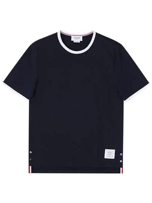 Men's Contrast Trim Short Sleeve T-Shirt Navy - THOM BROWNE - BALAAN 2