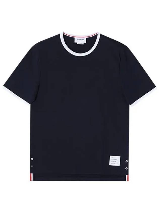 Men's Contrast Trim Short Sleeve T-Shirt Navy - THOM BROWNE - BALAAN 3