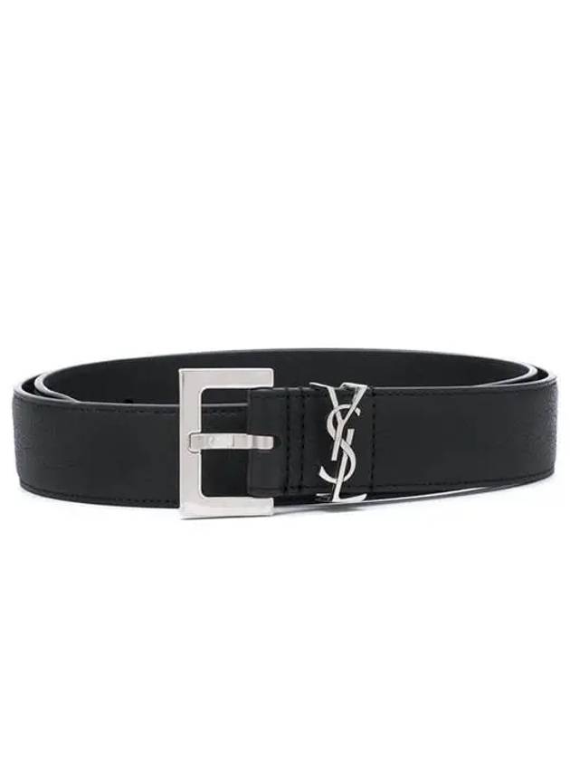 Silver Hardware Monogram Buckle Leather Belt Black - SAINT LAURENT - BALAAN 2