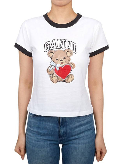 Basic Jersey Bear Print Short Sleeve T-Shirt White - GANNI - BALAAN 2