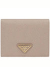 Gold Triangle Logo Saffiano Half Wallet Pink Beige - PRADA - BALAAN 2