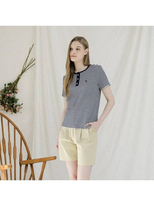 Ribbed Stripe Henley Neck Tee NAVY - LE SOLEIL MATINEE - BALAAN 2