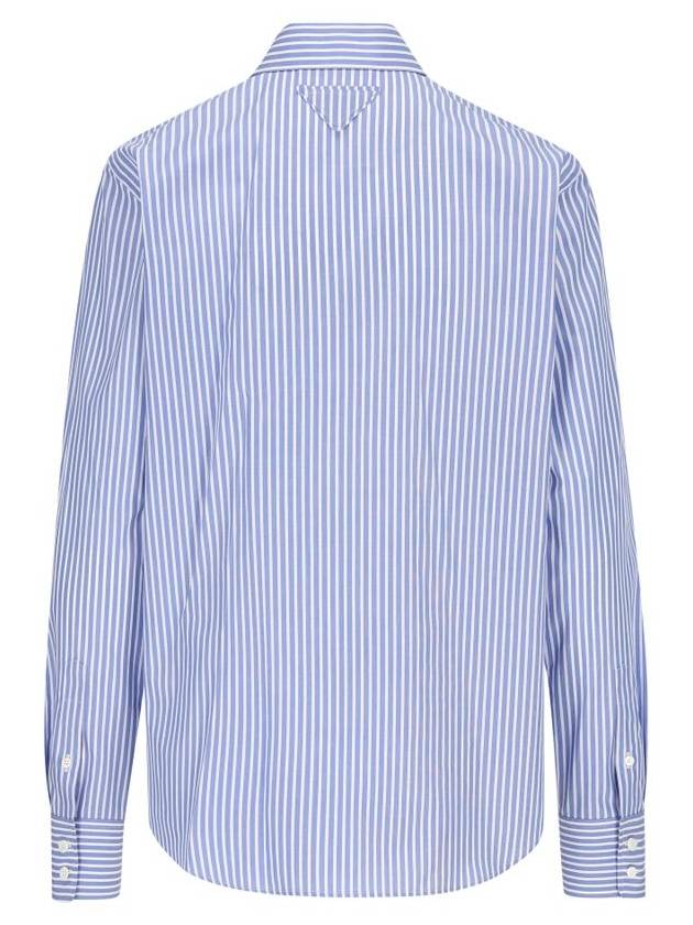 Embroided Collar Striped Poplin Long Sleeve Shirt Sapphire Blue - PRADA - BALAAN 3