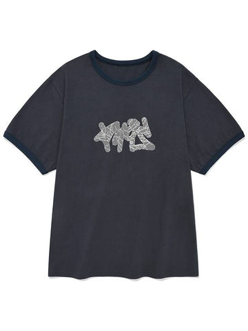 Cracked Logo Ringer Tee Navy - PHOS333 - BALAAN 1