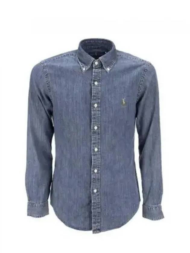 Pony Logo Denim Slim Fit Long Sleeve Shirt Blue - POLO RALPH LAUREN - BALAAN 2