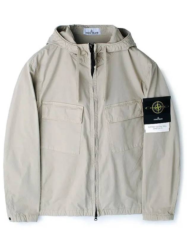 Cotton Twill Stretch Hooded Jacket Beige - STONE ISLAND - BALAAN 2