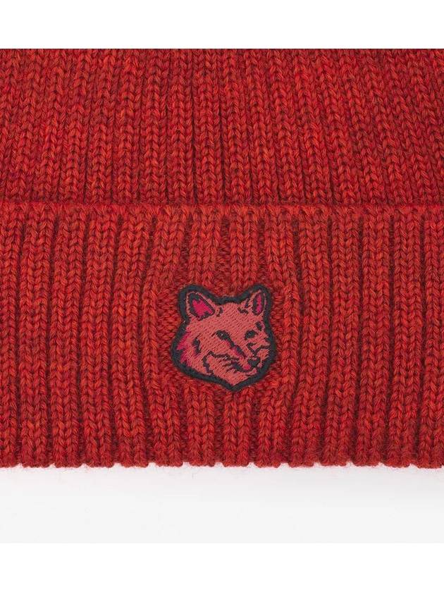 Bold Fox Head Patch Ribbed Beanie Red - MAISON KITSUNE - BALAAN 3