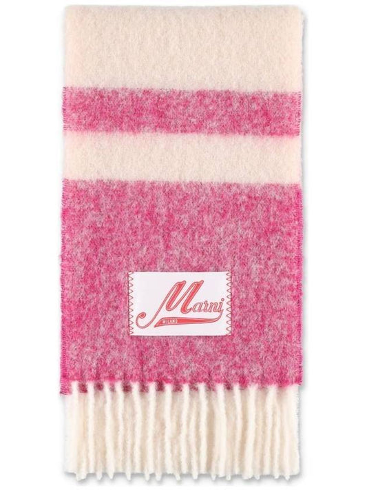 Striped Mohair Blend Fringe Muffler Rose - MARNI - BALAAN 1